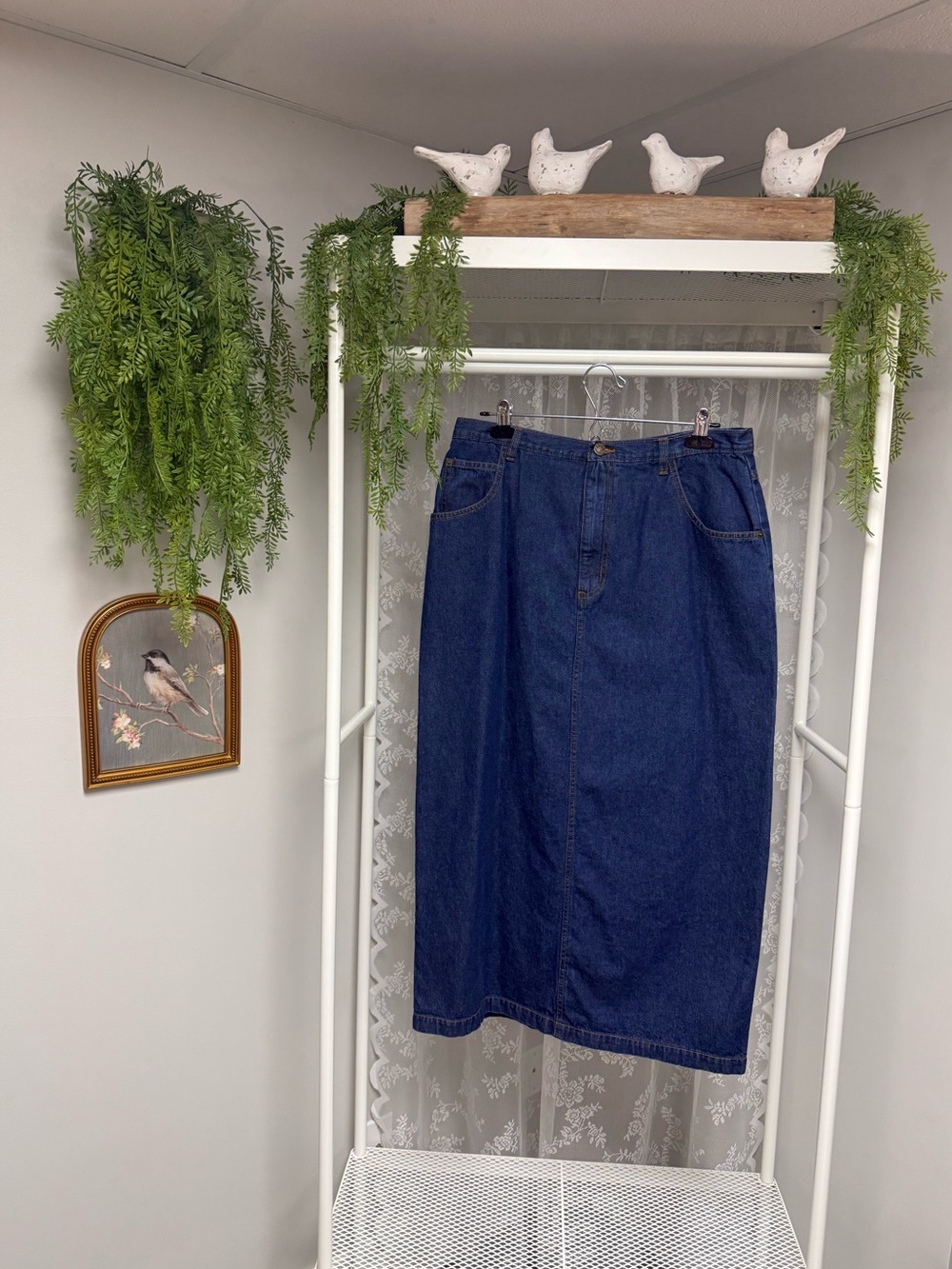 Penmans Vintage 90s High Waist Denim Midi Skirt Medium Wash Blue - Size 14